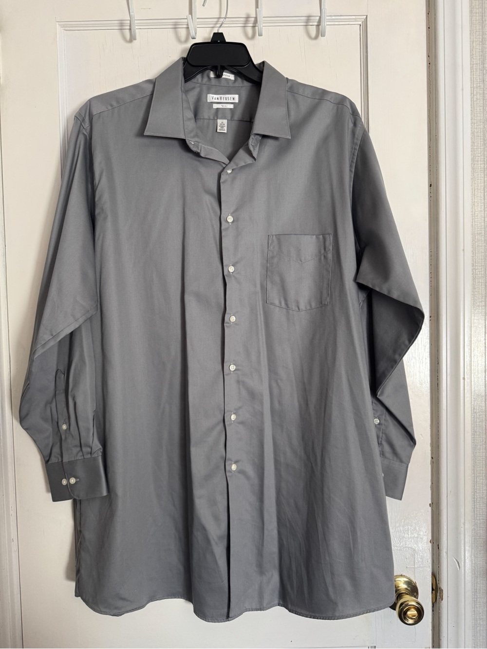 Mens Van Heusen Lux Sateen Dress Shirt Neck 19 |35/36 | 3XLT | Grey Wrinkle Free